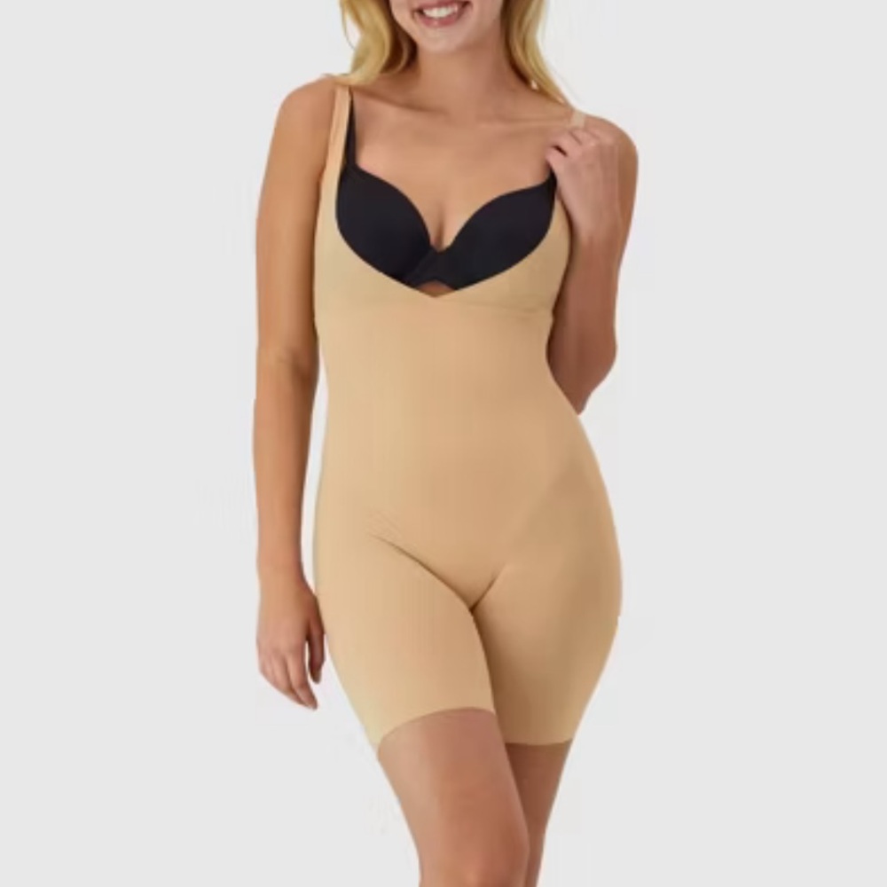 Maidenform Shapewear Open Bust Wear Your Own Bra Mid Thigh Bodysuit 874 M